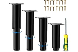 LYLIDIA 4pcs Patas para Muebles Regulables Pies para Muebles Altura Regulable Patas para Sofas Metalicas Patas de Metal Redonda Patas de Armario (con Tornillos y Destornillador) (15-27cm)