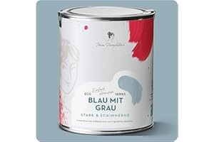MissPompadour seidenmatte Holzfarbe Innen & Außen 1L Blau mit Grau, Möbelfarbe ohne Schleifen - Farbe für Holz, Metall, Kunststoff - Holzlack, Möbellack schnelltrocknend mit hoher Deckkraft