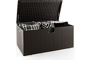 GIANTEX Skrzynia na poduszki, wodoszczelna, XXL, 492 l, skrzynia ogrodowa, skrzynia na poduszki, zamykana, pudełko do przechowywania z pokrywą i hydraulicznym okapem wciągowym, skrzynia tarasowa 127 x