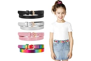 WERFORU Dziecięcy pasek skinny z brokatem PU skórzany pasek dla dziewcząt, kolorowy pasek ze złotą klamrą do dżinsów sukienki