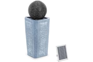 hillvert HT-SF-117 Solar Garden Fountain Ball on Column LED Lighting Lithium Battery 5 m Cable Polyresin Water Feature Solar Solar Fountain Garden
