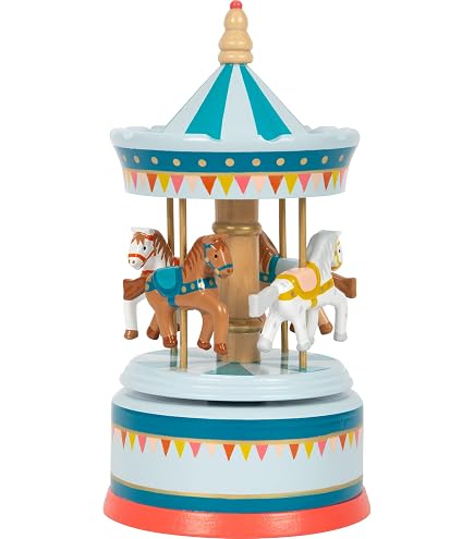 Boîte à Musique Carrousel à Chevaux - Mélodie 'Pour Elise' - Or Blanc Avec Pierres Orange - 14x8x14cm