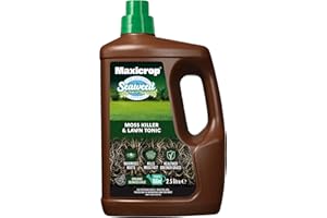 Maxicrop 86600259 Moss Killer & Lawn Tonic, 2.5L - Fast Acting 2-in-1 Moss Killer and Lawn Re-Growth Tonic - with Natural Seaweed Extract - Improves Lawn Health and Strong Rooting - Garden Care