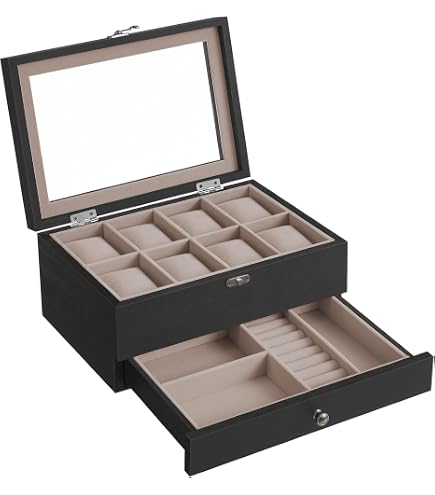 Coffret De Rangement Pour 10-12 Montres - Noir, Velours Et Simili Cuir, écrin Luxe