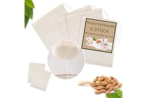6 Stücke Nussmilchbeutel – Bojuzhi Passiertuch aus Baumwolle zum Abseihen, Cheesecloth Nussbeutel für Hafermilch/Mandel/Joghurt/Saft/Kalt gebrühter Kaffee, Waschbar und Wiederverwendbar
