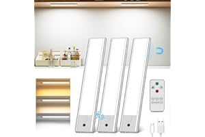 Ylatoial Led Sottopensile Cucina, 20.5CM Luce Armadio LED con Sensore di Movimento, 3000K-6500K Dimmerabile Luce Led Sottopensile con Telecomando per Scale Corridoio Garage Letto -3 Pezzi