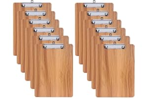GUOKOFF 12 Pièces Porte-bloc A4 en Bois avec Pince, Planchettes à Pince pour Papier d'Écriture, Memo des Dossiers, Porte Document avec Clip