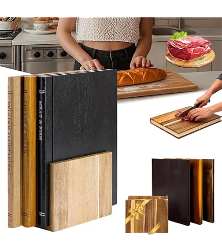 Lot De 3 Planches à Découper En Forme De Livre Avec Support - Bois, 33x25 Cm - Décoration De Cuisine Pratique