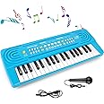 Shayson Kids Piano Keyboard with Microphone 37 Key Portable Music Piano for Childs Educational Electronic Musical Instrument Toys Gift for 3 4 5 6 Year Old Girls Boys Blue, NO.9308-BL