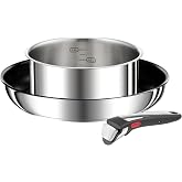 Tefal Ingenio Preference On Set of 2, Stainless Steel | Frying Pan 26 cm + Saucepan 18 cm + Removable Handle, Induction and O