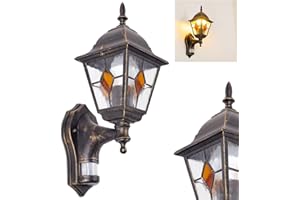 ‎HOFSTEIN Zewnętrzna lampa ścienna Antibes z czujnikiem ruchu, z odlewu aluminiowego w kolorze brązowym/złotym z przezroczystymi szybami,/podwórko z oprawką E27 w kolorze antycznym, bez żarówek