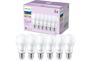 Philips - Bombilla LED A60 13W (Eq. 100W) 1521 lúmenes, casquillo E27, Luz Blanca Cálida (2700k) - Pack 6 Bombillas