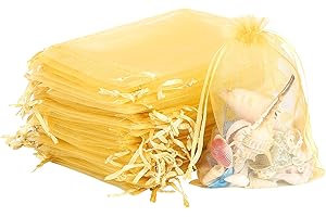 ALLBESTS 200Pcs Premium Sheer Organza Bags 4x6” Favour Bags for Candy Jewelry Makeup Pouches(Golden)