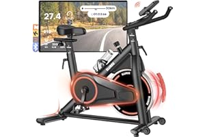 SLUNSE Heimtrainer Fahrrad mit App, Leises Hometrainer mit Verbessertem LCD-Monitor, Ergometer Spinning Bike Indoor mit Verstellbarem Widerstand, Fitnessbike bis 160KG für Kardio-Training zu Hause