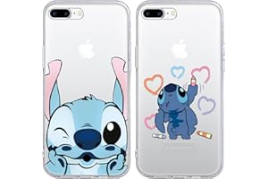 OMYZO [2 pezzi] Cover per iPhone 7 Plus/8 Plus 5,5",Custodia Morbide Silicone con Cute Stitch Cartone Animato Disegni Trasparente Opaco TPU Bumper Ultra Sottile Antiurto Protettivo Case per iPhone 8 Plus