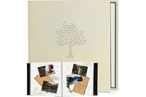 Rdylymx Large Photo Album Self Adhesive Scrapbook Album for 5x3 6x4 7x5 10x8 Pictures,40 Pages Leather Cover DIY Photo Book,Ideal Gifts for Family Travel Wedding Baby Beige