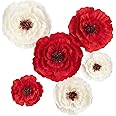 MEJOY Paper Flower Decorations for Wall, Flower Wall Decor for Birthday Wedding Backdrop Baby Nursery Wall Decor Baby Showers Bridal Shower (Red+White, 6Pcs)