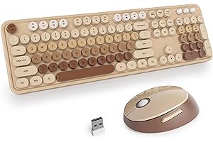 SOLIDEE Combo Tastiera e Mouse Wireless,tastiera macchina da scrivere retro,Tastiera per Computer con Tasti Rotondi 2.4GHz con Tastierino Numerico,Tastiera a 104 Tasti(Americana QWERTY)(Mixed Coffee)