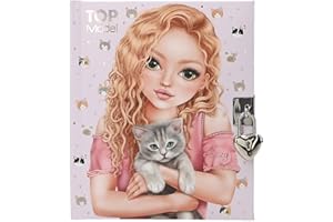 Depesche 13569 TOPModel Kitty and Doggy - Agenda con Cerradura y Llave de corazón, Libro en Color Morado, con Motivo de Modelo, Estampado de Gato y 192 páginas rayadas