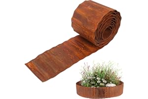 CAKKVDE Metal Lawn Edging 15cm x 6m | Heavy Duty Galvanised Steel Garden Edging Border | Corrugated Landscape Edging for Flower Beds, Grass & Pathways (Rusty)