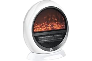 HOMCOM Camino Elettrico con Effetto Fiamma Ruotabile e Portatile, Caminetto Elettrico 1500W con Protezione da Surriscaldamento e Antiribaltamento, Copertura 10-15m², 30.5x18x35cm, Bianco