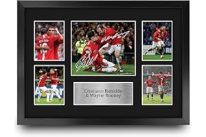 HWC Trading FR A3 Cristiano Ronaldo & Wayne Rooney Gedruckte Memorabilien Signiertes Autogramm Fotodisplay für Fußball Anhänger und Fans - A3 Gerahmt