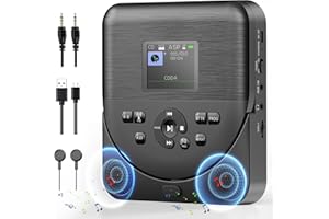 Portable CD Player, FELEMAN Bluetooth CD Player with Speakers/Headphones/Display, Rechargeable CD player for car with FM Transmitter, with TF Card Reader 3.5mm AUX Cable, Black