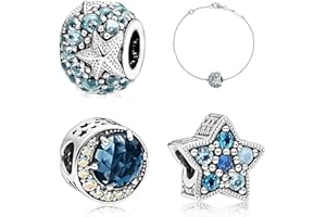 JUGNAW Lot de 3 breloques en argent sterling 925 en forme d'étoile de mer avec oxyde de zirconium, perles pendantes pour bracelets, compatibles avec Pandora et autres bracelets européens, cadeau de
