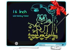 DCV 16 Inch LCD Writing Board, Rechargeable Drawing Board, Reusable Doodle Board Learning Educational Toys for Toddler 2-9 Year Old Girl Boy, Colorful Drawing Pad Gifts for Birthday (Blue)