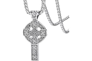 FaithHeart Stainless Steel Men's Boys Celtic Cross Pendant with Artificial Turquoise Punk Vintage Celtic Knot Crucifix Pendant with 55 cm Wheat Chain Silver Gold Black