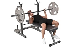 HOMCOM Panca da Palestra Pieghevole con Supporto per Bilanciere Regolabile in 8 Posizioni, Panca Pesi in Acciaio e PU per Palestra Casa, Portata 220 kg, 140x73x98-122 cm