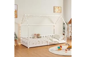 [en.casa] Letto per Cameretta Lettino a Forma di Casetta con Sbarre Letto Singolo per Bambini Struttura in Legno di Pino 90 x 200 cm Bianco