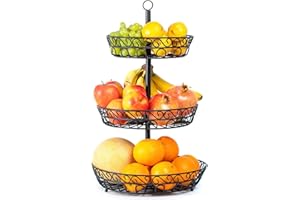 Chefarone Obst Etagere 3 Etagen – Großer Obstkorb & Etagere aus Metall Schwarz (34×34×52 cm) – Dekorative Obstschale & Aufbewahrung für Obst, Gemüse, Brötchen, Cupcakes, Küchenorganisation