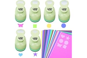 UCEC Craft Hole Punch Set, 6 Pcs 1 Inch Paper Punch & 30 Craft Cardstock, Punches for Crafting - Circle, Lace Circle, Heart, Star, Square, Butterflie, Scrapbooking Punches for DIY, Card Making, Album