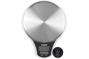 Salter Digital Kitchen Scale – Food Scales, Kitchen Weighing Scales, 5kg Capacity, Stainless Steel Platform, Measure Liquids, Add & Weigh, Tare/Zero Function, 1 x CR2032 Battery Included, 1035 SSBKDR