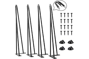 wyewye Gambe del Tavolo in Metallo Nero da 40.6 cm, Gambe del Tavolo Solide e Pesanti per DIY, Piedini per Mobili in Metallo con 3 Aste Metalliche, Piedi Moderni da 10 mm per Mobili