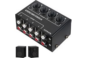 Ljudmixer 4 kanaler, ljudmixer stereo passiv mixer med fyra ingångar och en utgång mini ljudmixer med separata volymkontrolle