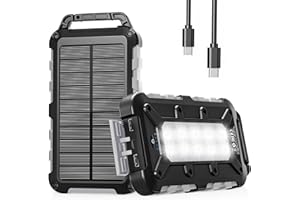 WOWMVP Solar Powerbank 26800mAh, PD15W Tragbare Solar Ladegerät mit Solarpanel USB C Externer Akku Outdoor Wasserdichtes mit LED Taschenlampe und 3 Ausgängen für Camping, Smartphones, Tablets(Dunkel Grau)