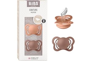 BIBS Couture Soother 2-Pack, BPA Free Dummy Pacifier, Anatomical Nipple. Silicone, Size 1 (0-6 Months), Peach/Woodchuck