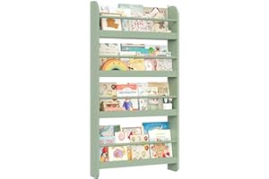 ‎FOREHILL FOREHILL Bücherregal Kinder, Wandregal mit 4 Ablagen, Kinderregal für Bücher Spielzeug, Hängeregal Dekoregal für Kinderzimmer Leseecke, Aufbewahrungsregal aus Holz, HBT: 111x58x12cm, grün
