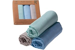 Urban Kanga Paños Muselinas Bebe Algodón 70 X 70 cm Gasas de Algodón Pack de 3 (Menta-Azul-Gris)