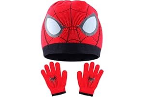 FORNINC Spider-man Zweiteiliges Set, Spider-man Handschuhe Mütze Set, Spider-man Warme Wintermütze Set Für Kinder, Spider-man Beanie handschuhe, Geeignet für Jungen und Mädchen Winter Kinder Set