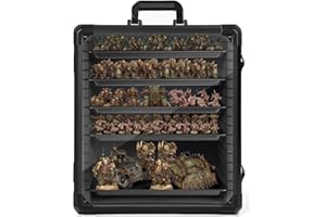 FREEAMG Miniatures Carry Case with Lock, miniature Storage Case with 6 Metal Trays & Aluminum Alloy Frame, Portable Miniature Transport case for Tabletop Gaming Miniatures, RPG Models (Large)