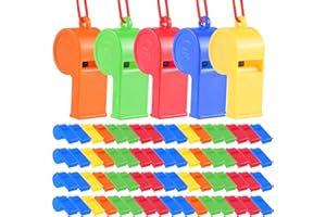 QUOTRE 60 sztuk plastikowych gwizdków, gwizdki z smyczą, gwizdek sportowy, gwizdek ratunkowy, gwizdek arbitra, z tworzywa sztucznego, ze smyczą na klucze, dla trenerów, sędziów, nauczycieli, w sytuacjach awaryjnych, 5 kolorach