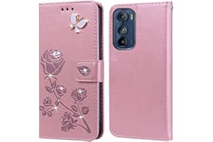 PKQTOP Phone Case for Motorola Moto Edge30 with Kickstand,Card Slots,Silicone Bumper,Shockproof,Flip Wallet Leather Protective Cover for Moto Edge 30(6.5'')