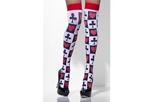 Smiffys Women's Opaque Hold-Ups, Fancy Dress Stockings with Bows or Card Suit Prints, Costume Accessories for Halloween, Burlesque & Themed Parties, One Size