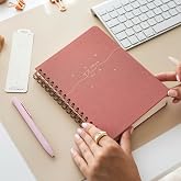 PAPERORA A5 Spiral Hard Cover Linen Checkered Undated Notepad Pink