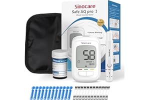 sinocare Safe AQ Pro I Blood Sugar Monitor, Blood Sugar Testing Kit, with Blood Ketone Warning, with Strips x 25 & Lancing Devices x 25 & Carrying Bag, 500 Memory, Results in mmol/L