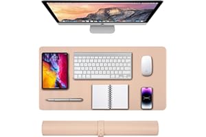 XESPIS Tappetino Scrivania, 80x40cm Sottomano Scrivania in Pelle PU, Ufficio Tappetino da Tavolo Pad per Scrivania Laptop, Pelle PU Impermeabile + Scamosciata Antiscivolo,albicocca