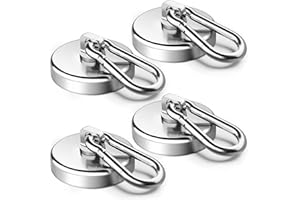 Fhintory Crochet Aimanté Puissant 50KG, 4 Pièces Aimant Neodyme Super Puissant 42mm, Crochet Magnetique Rotatifs à 360°, Crochet Plinthe Cuisine pour Réfrigérateurs, Cuisines, Garages, Camping